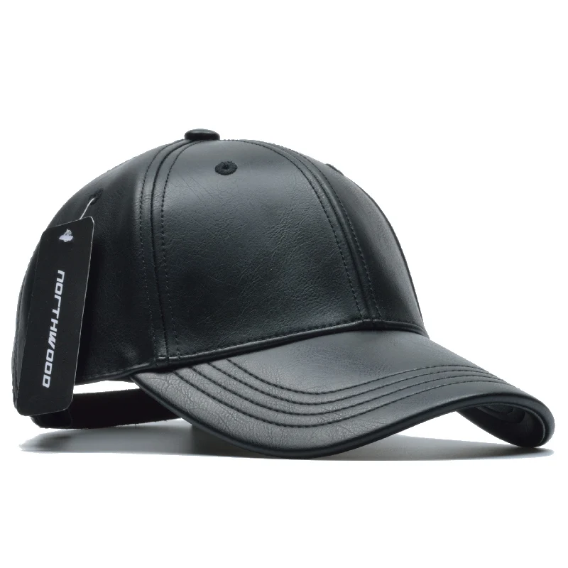 Мужская однотонная кожаная Бейсболка [NORTHWOOD] брендовая теплая Черная кепка Snapback