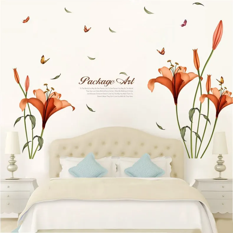 Растение лилии цветы бабочка настенные наклейки домашний Декор Спальня Гостиная Свадебный декор художественный плакат обои Гостиная