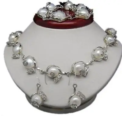 

shipping 11-12MM White Akoya Cultured Pearl Necklace Bracelet Earring Set (A0423)