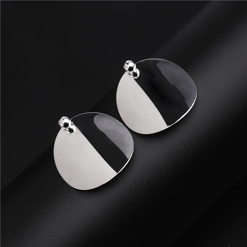 Trendy Large Round Drop Earring for Women Gold Silver Color Metal Circle Earrings Statement Jewelry 1946