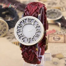 Shsby New Roma Style vintage Numérique évider Véritable Vache à la main-tissé bracelet En Cuir montres femmes robe montres