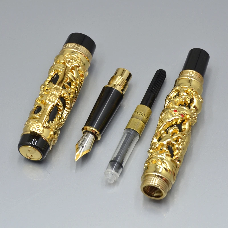 AAA+ качественная перьевая ручка Jinhao для золота/серебра скульптура дракона канцелярские принадлежности мягкое написание бренд авторучка подарки