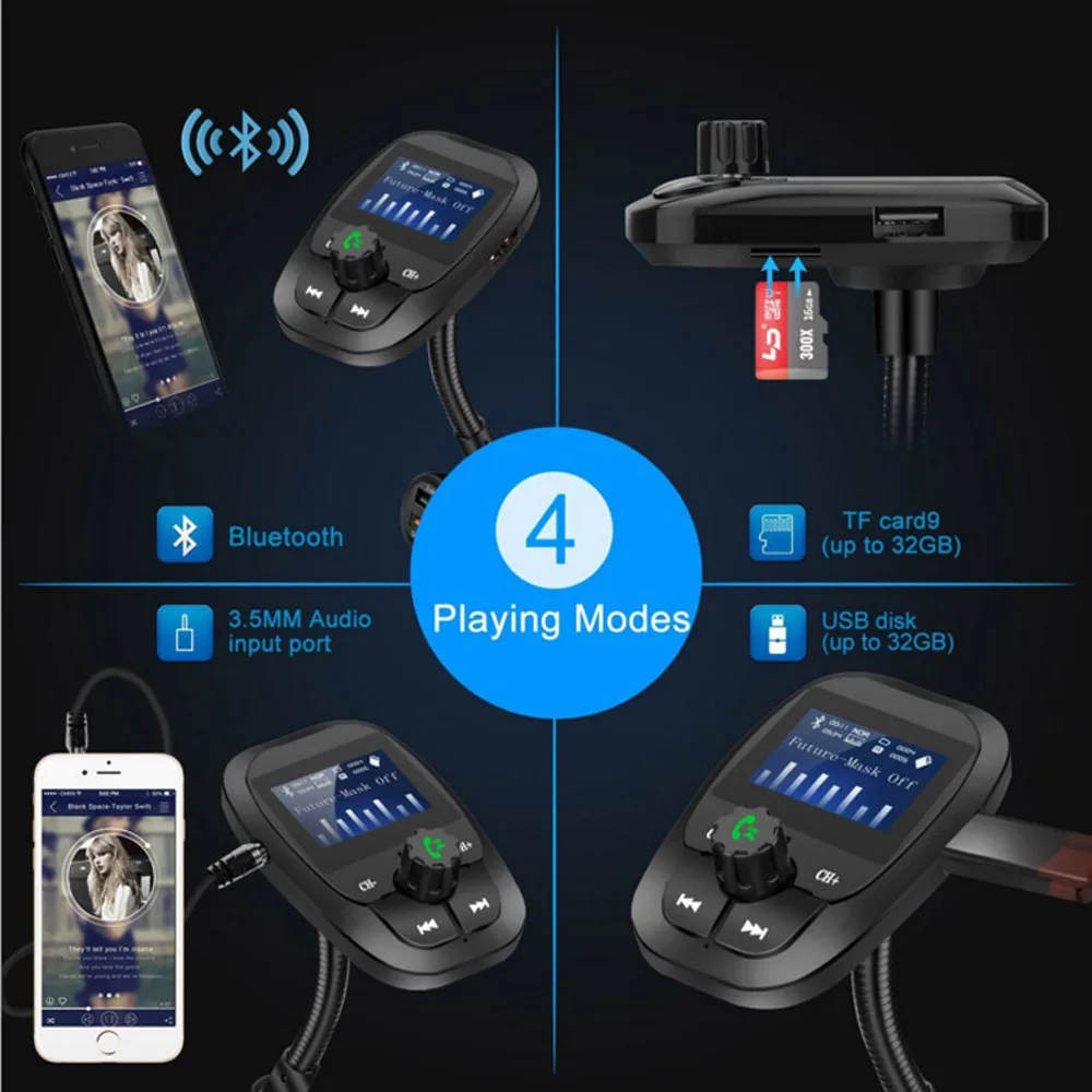 Wireless Car Bluetooth FM Transmitter Radio Adapter QC3.0 USB Quick Charger Mp3 Player 2019 Hands-free