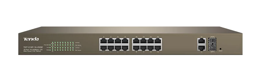 Tenda TEF1218P-16-250W 16-Порты и разъёмы 10/100 Мбит/с 2 Порт Gigabit веб-умный коммутатор питания через Ethernet, междугородной переключатель коробки передач, для HD камера заднего вида/AP