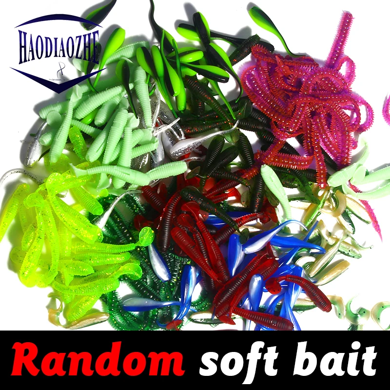 

HAODIAOZHE 5Pcs/lot Random Soft Fishing Lure Minnow Long Curly Tail Diffrent Colors Luminous Worm Gurb Shone Minnow Baits YU000