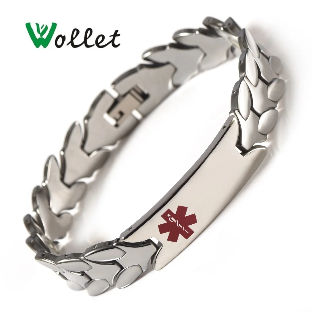 Wollet Jewelry Medical Alert ID Bracelet 5 in 1 Bio Magnetic Tungsten For Men Women Silver Gold Color Healthy Care Healing | Украшения и