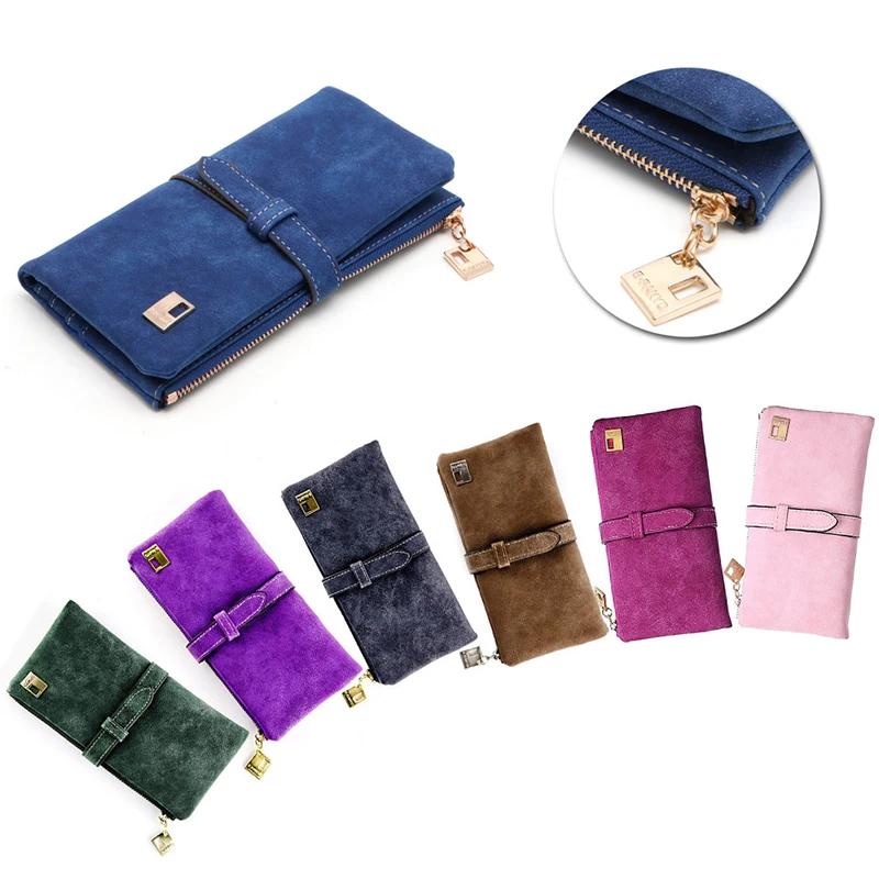 

Lady Women Wallet Purse Matte Drawstring Handbag PU Leather Zipper Long Two Fold Clutch Card Holder Hot