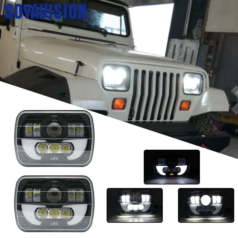 2X квадратный светодиодный налобный фонарь 7x6 &quot5x7 дюймов проектор DRL угол глаза