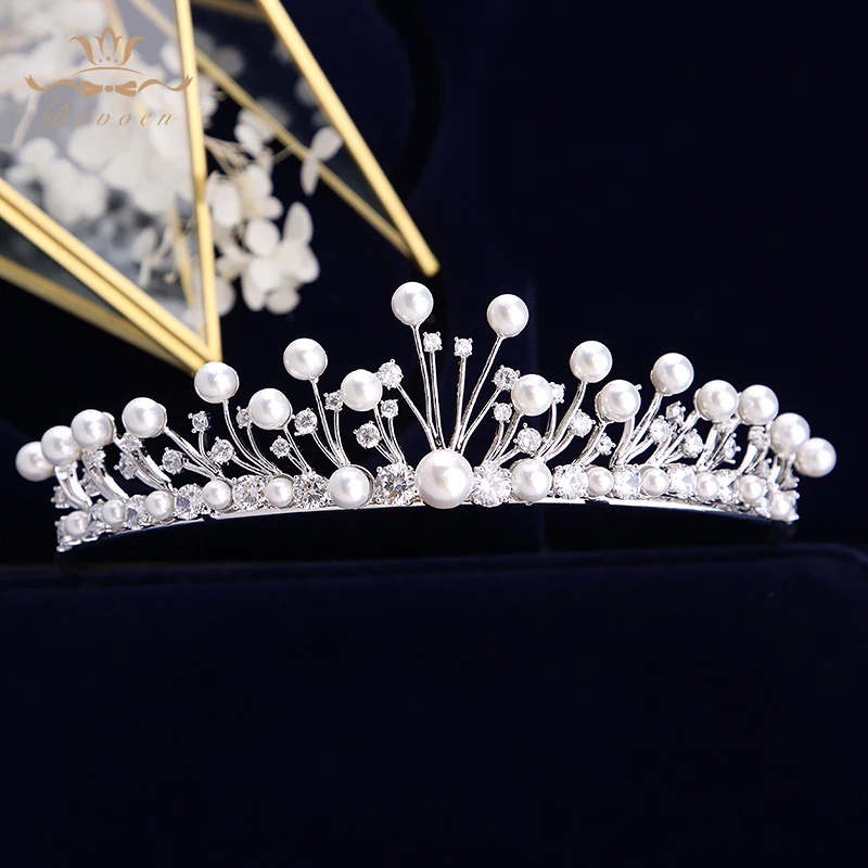 

Bavoen Top quality Brides Zircon Tiara Crowns Evening European Nature Pearl Hairbands Evening Hair Accessories Wedding Headwear