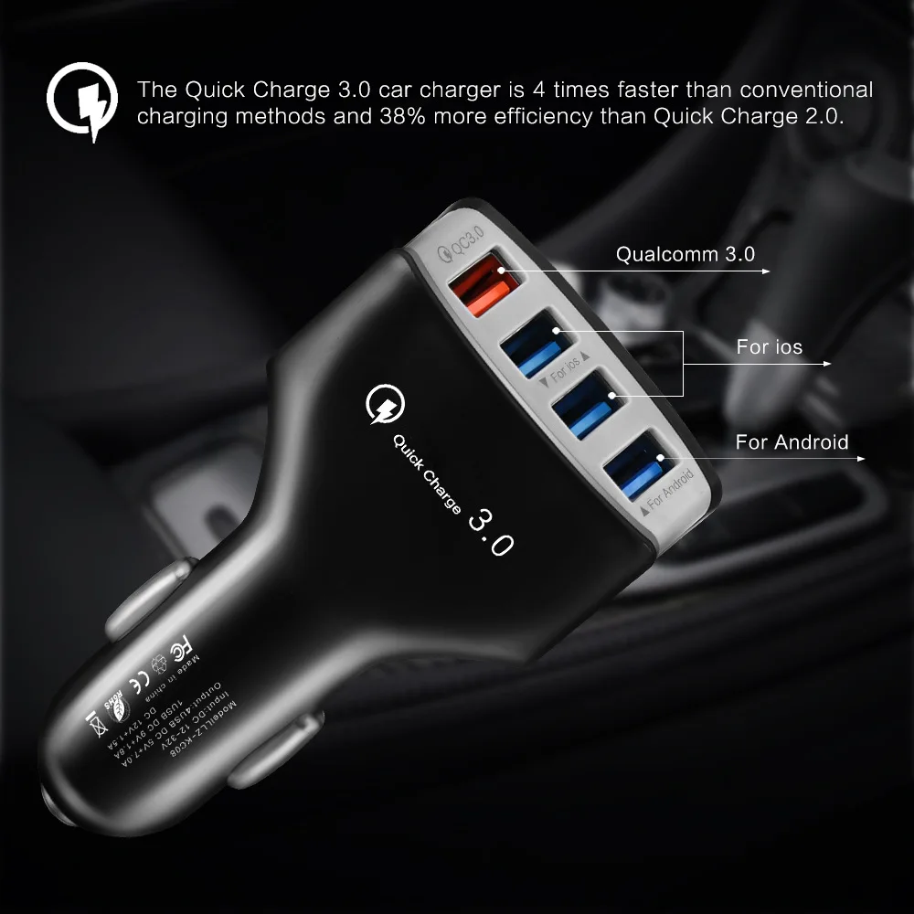 4 USB Quick Charge 4,0 3,0 USB Автомобильное зарядное устройство для Xiaomi Mi 9 huawei P30 Pro QC4.0 QC3.0 QC 7A Быстрая зарядка PD автомобильное зарядное устройство для телефона