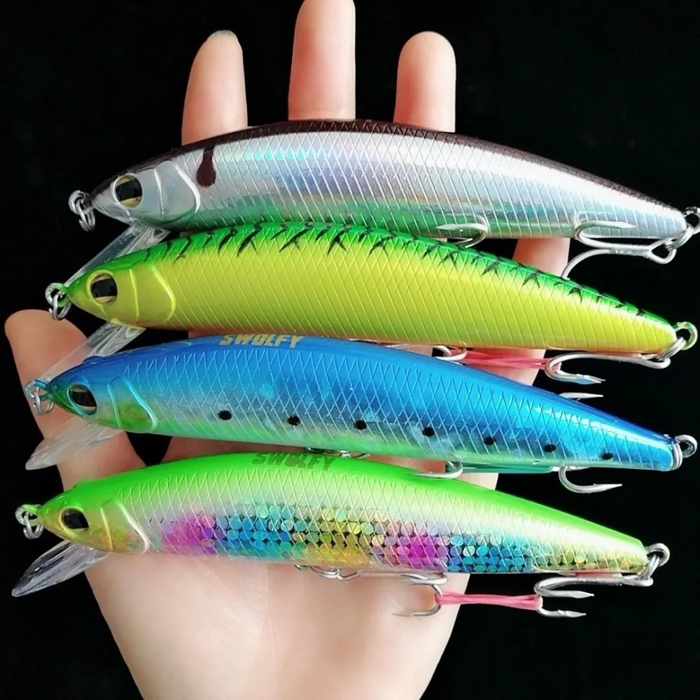 

Swolfy 4PCs/Set 12cm 42g Laser Wobblers Fishing Tackle 3D Eyes Sinking Minnow Fishing Lure