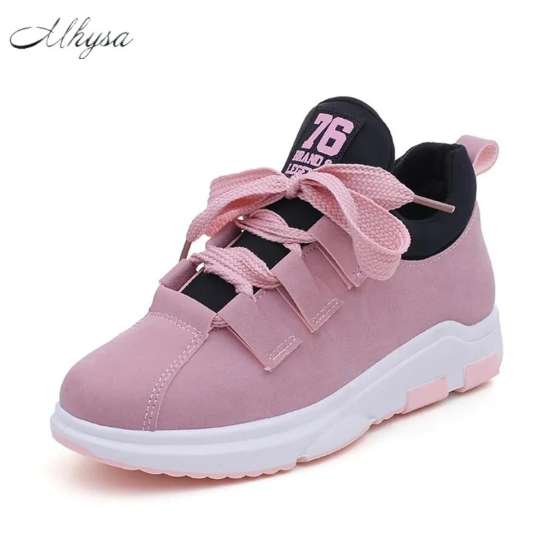 

Mhysa 2018 Spring Autumn Leather Sneakers Women Black Pink Army Green Shoes Fashion Lace-up Platform Shoes For Women S365