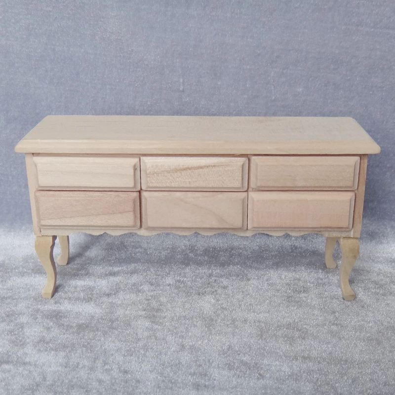 

Table Desk with Drawers Unpainted 1/12 Dollhouse Miniature Furniture Tables Drawer Model and Golden Drawer Pull Room Accessories