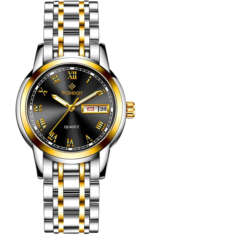 WISHDOIT модные повседневные кварцевые часы из нержавеющей стали женские часы водонепроницаемые часы Zegarek Damski Montre Femme Relogio Feminino - Цвет: Gold black