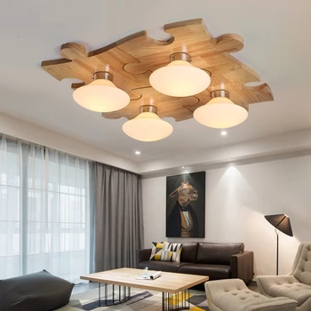 

japanese Indoor lighting Ceiling lights Wood and Grass ceiling lamp for living room lamparas de techo puzzle LED light fixture