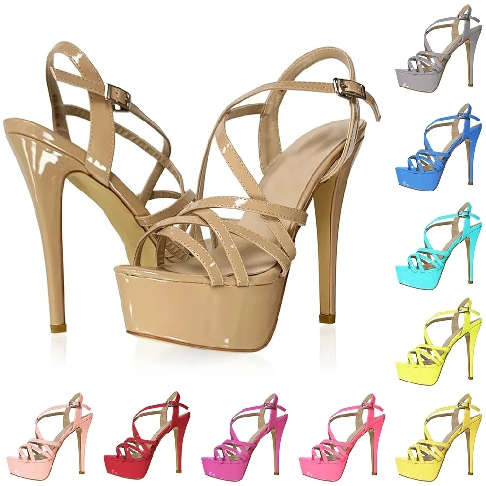 

LOSLANDIFEN 2020 NEW 14CM Platform High Heels Sandals Sexy Ankle Strap Open Toe Gladiator Party Dress Women Shoes Plus Size 42