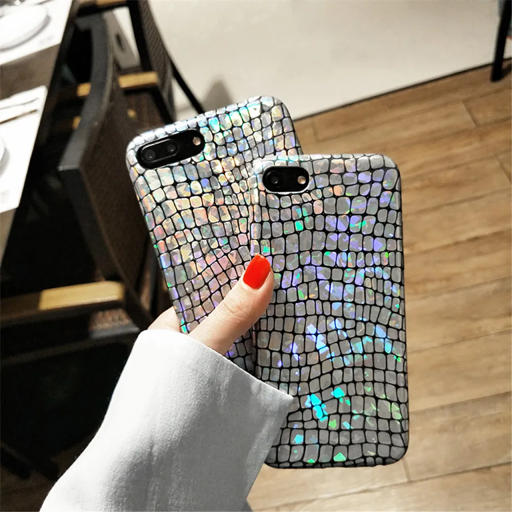 

Ayeena Crocodile Skin Pattern Soft Case For iPhone X 6 6plus 7 7plus 8 8plus Bling bling Sparkle Capas Covers Girly Lazer Fundas