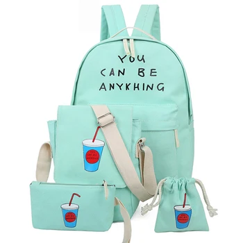 

4 pcs/set Preppy Style Printing Canvas School Backpacks High Quality School Bags for women Rucksack Fashion Travel Bag mochila