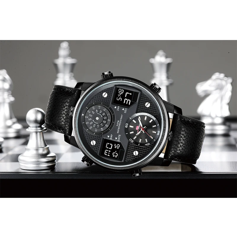 KAT-WACH Men's Business Watches Chronograph Analogue Quartz Watch Men Date Luminous Waterproof Leather Strap Fashion Wristwatch