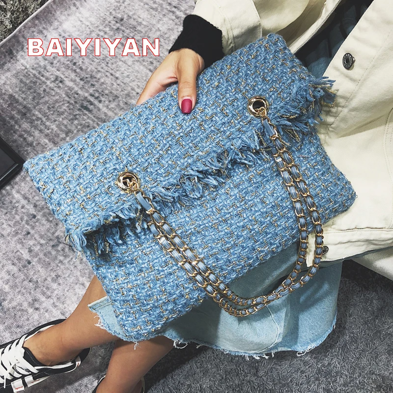 

New Fashion Woolen Women Bags Famous Brand Luxury Wool Handbag Designer Envelope Crossbody Bag Chain Shoulder Bag