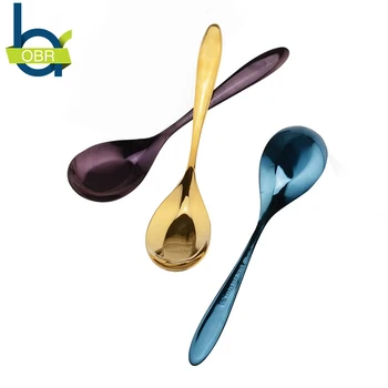 

OBR Stainless Steel Flat Spoon Colourful Dinner Soup Spoon Service Dessert Cake Spoon Kitchen Creative Tableware Accessories