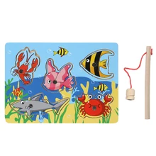 Brand New Baby Kid Wooden Magnetic Fishing Game 3D Jigsaw Puzzle Toy Interesting Baby Children Educational