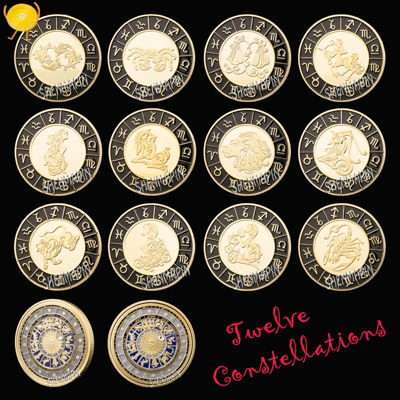 

Twelve Constellations Commemorative Coin Talent Character Astrology Diamond-Set Sun Moon Constellation Coins Collectibles Gifts