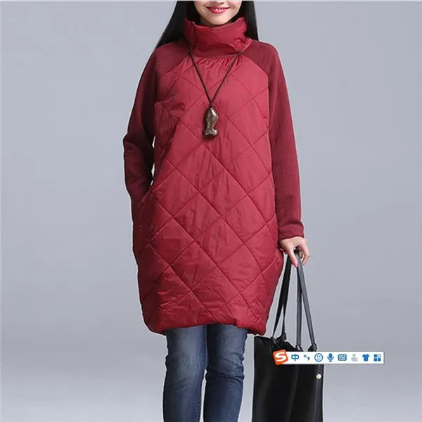 2022 New Fashion Autumn Winter  Women Straight Dress  Turtleneck Casual Loose Slim Patchwork Cotton Soft Vestidos black down jacket Coats & Jackets