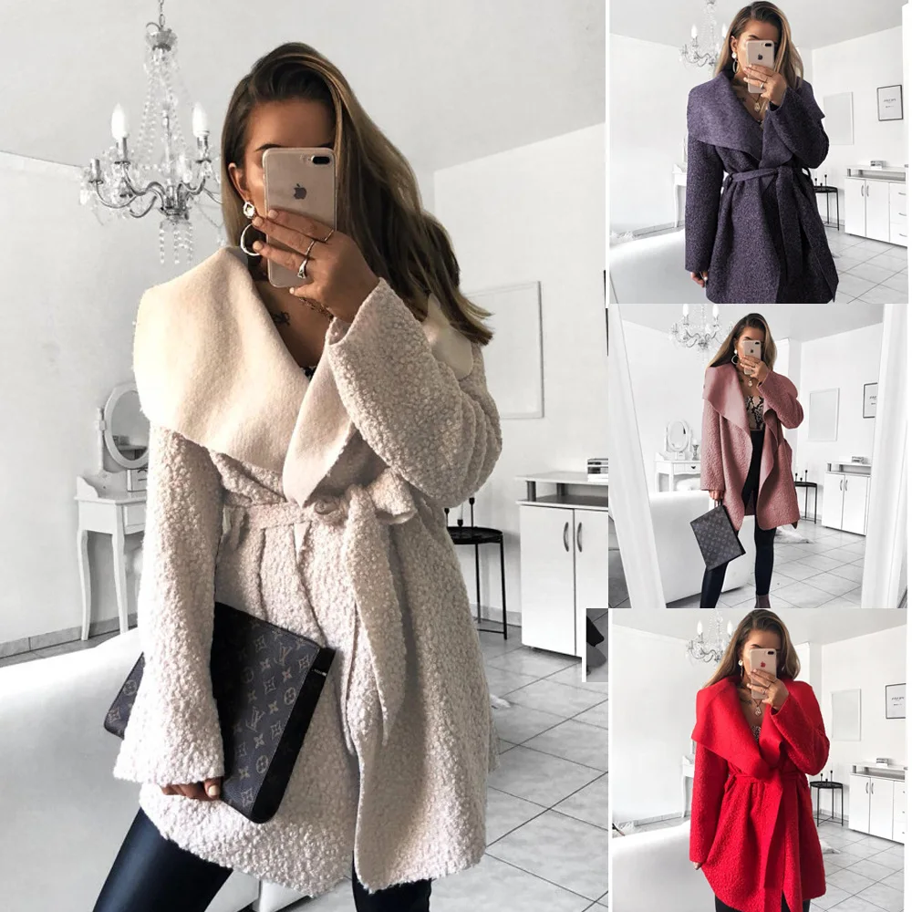 Peacoat Long Coat Women Cashmere Solid Tun Down Sash Ladies Coats Winter Jacket Casual Wool Blend Coat casaco feminino 2018