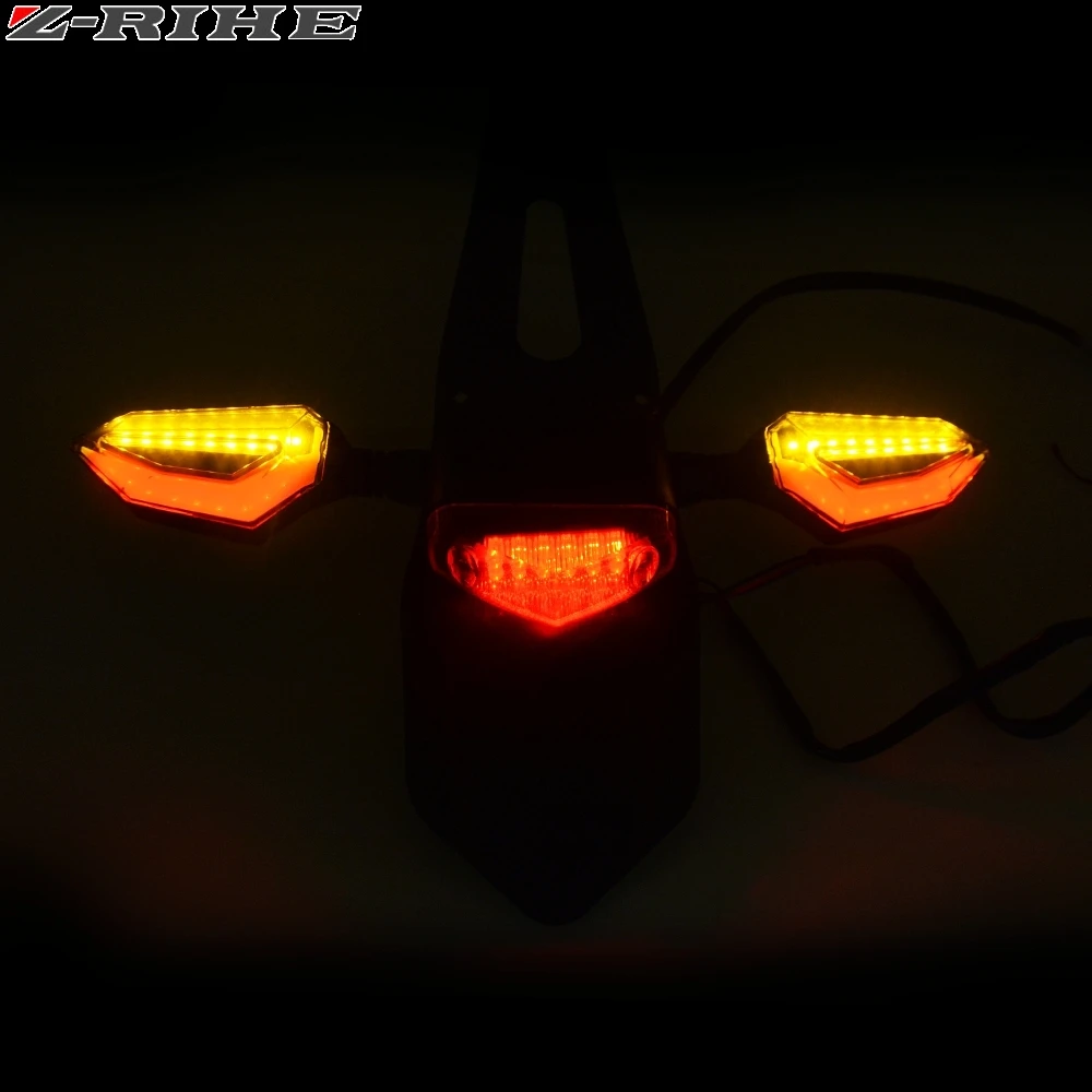 Motorcycle Enduro Trial Bike Fender 12 LED Brake Stop Rear Tail Light Motorbike Taillights Scooter Moto LED Turn Signal Light