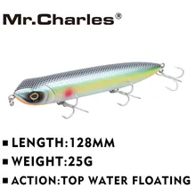 Mr. charles CMC018 balıkçılık cazibesi 128mm/25g yüzer üst su çeşitli renkler Popper Wobbler kalem cazibesi el cazibesi olta takımı
