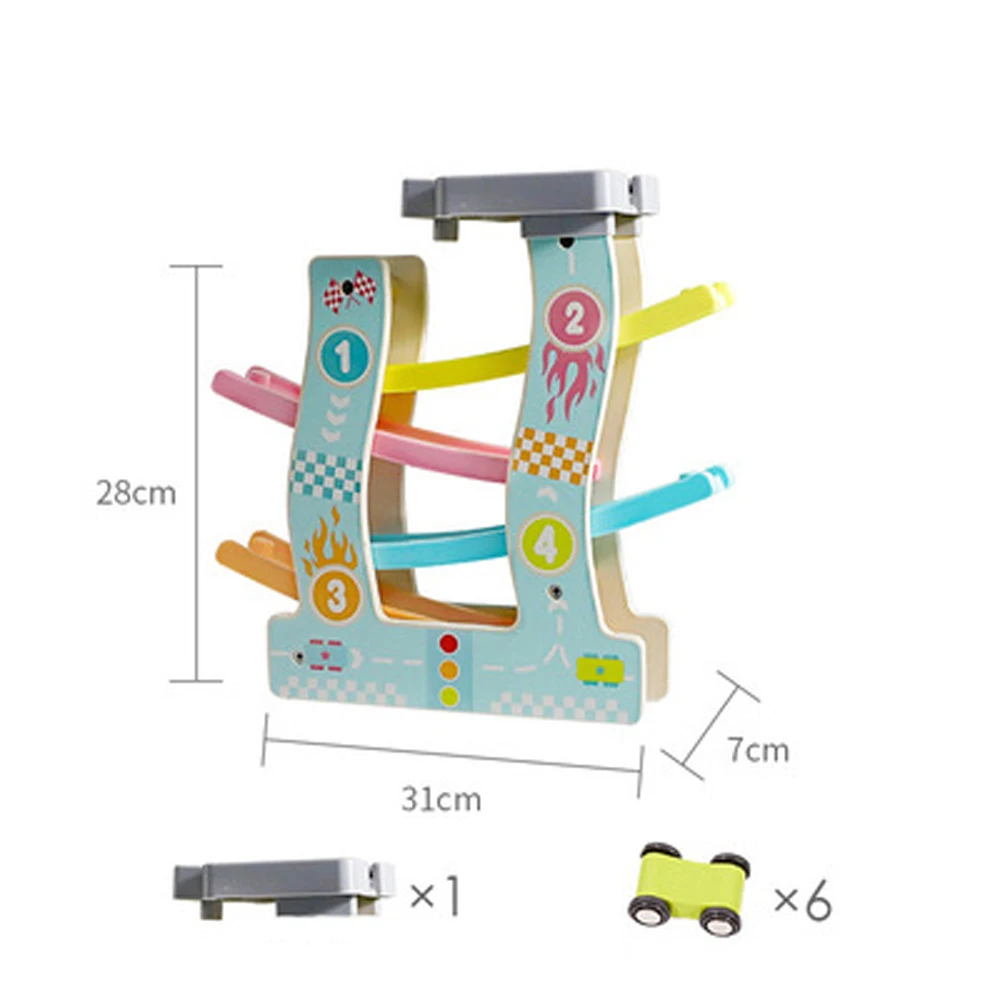 Деревянная гоночная дорожка с мини-инерционными автомобилями, скользящая игрушка, Детская рампа, Гоночная машина, игрушка для раннего развития, автомобиль/поезд, игровой набор, детские игрушки - Цвет: WJ3597A