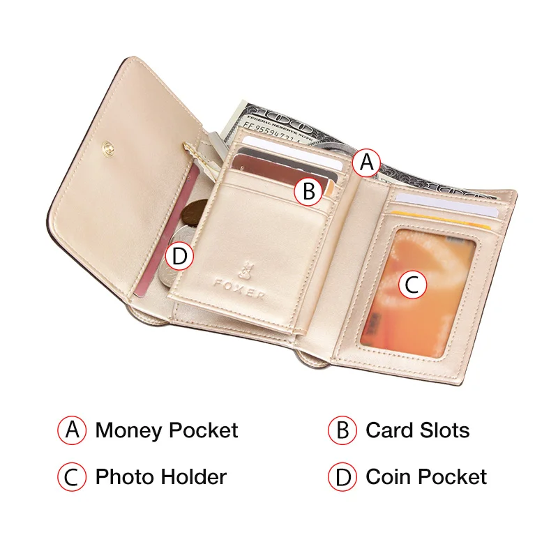 Foxer Женская модная денег кошелек Для женщин шикарный небольшой карман для монет женский роскошный Разделение кожаный кошелек блеск многофункциональный бумажник