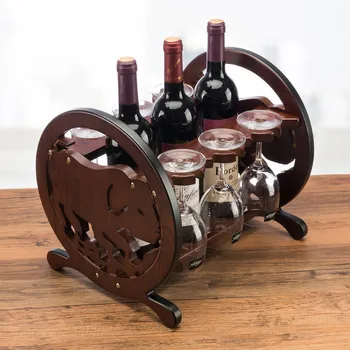 

Creative Twelve Chinese Zodiac Signs Pig Wine Red Wooden Red Wine Rack Three Bottles Holder