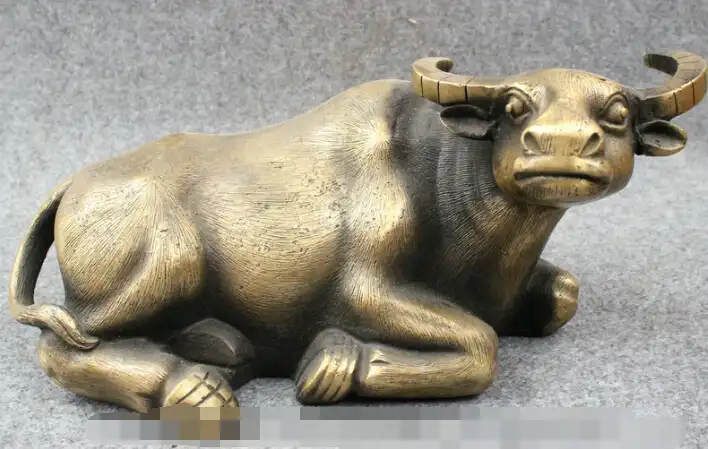 S0250 13 "Народная Китайский Год Зодиак Бронзовые Украшения Лежал Bull Ox Статуя Животных скидка 30% (C0324)