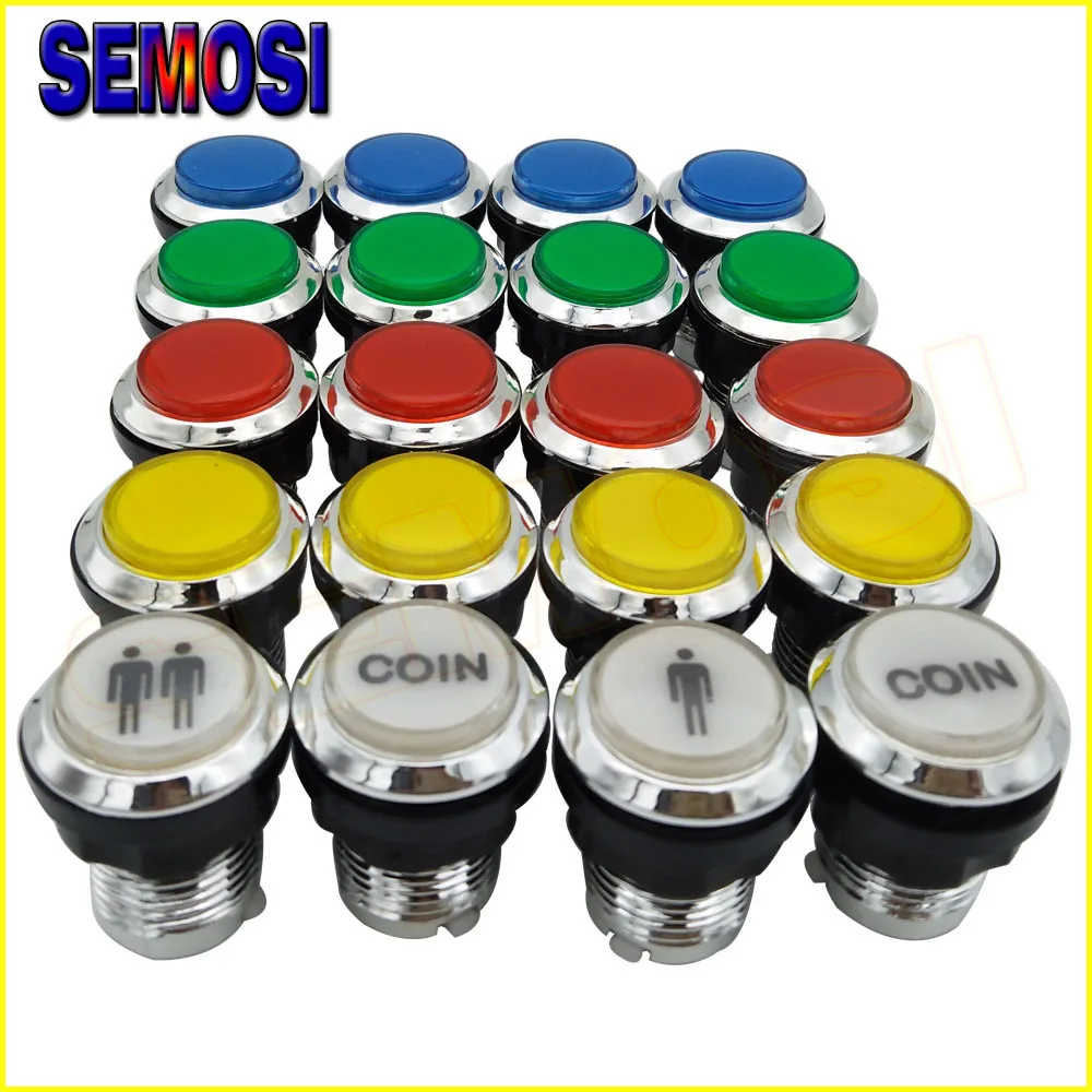 20pcs/Lot 12V LED Illuminated Arcade Button Chrome Plated Push Buttons with Microswitch for
