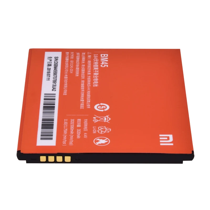 2018 Оригинальная батарея Xiaomi BM45 для Redmi Note 2 Bateria Hongmi Red Rice Note2 3020mAh Li Ion