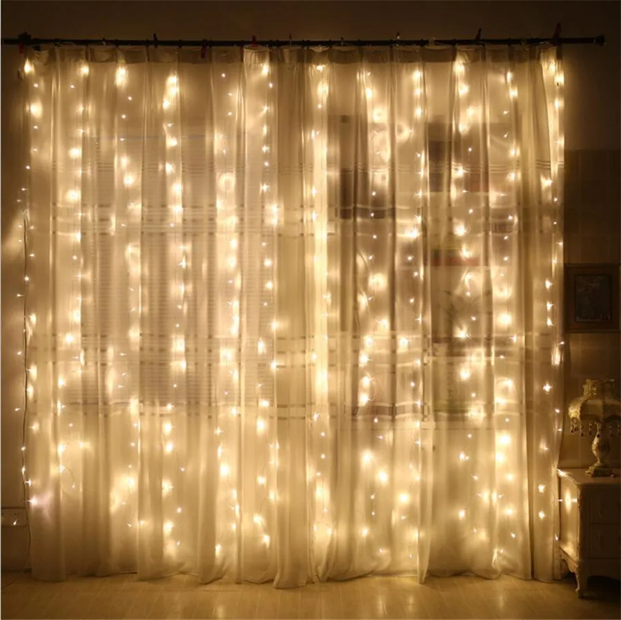 Thrisdar 3X2M 3X3M LED Curtain Christmas Fairy String Light Garland Outdoor Holiday Wedding Party Window Icicle Light - Испускаемый цвет: Warm White
