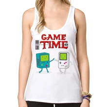 Креативная игра время Дизайн Женские топы телефон мультфильм печатных леди Базовая майка Новинка Забавные Camisoles