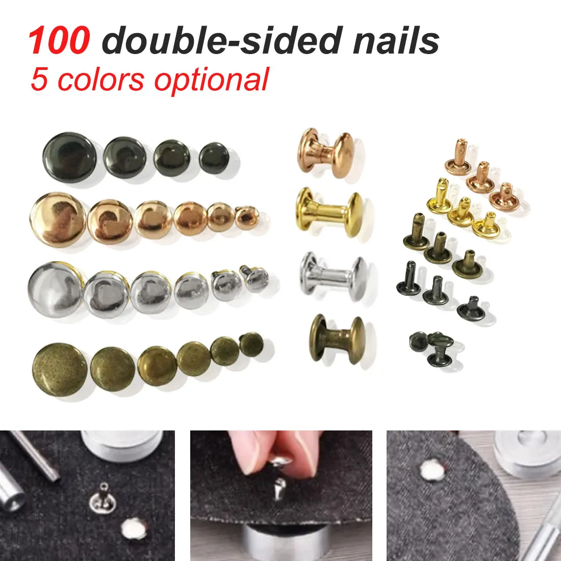 

Garment Accessories DIY Supplies Multi Color 100pcs Sided Cap Rivet Tubular Metal Leather Craft Repairs Studs Punk Spike Decor