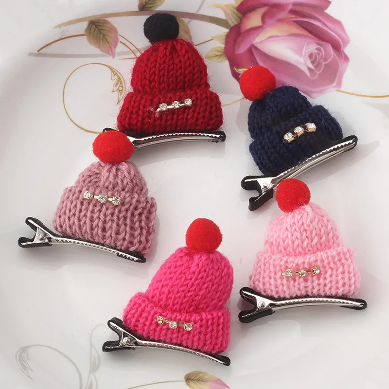 New-Fashion-Children-Gift-Cute-Headwear-Korean-Wool-Hat-Hair-Clips-Cap-Hairpins-Girls-Hair-Accessories