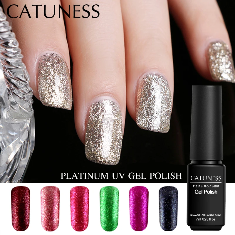 

CATUNESS Glitter Sequins Starry Platinum Paint Gel Nail Polish with Crystal Pearl Effect Series Lucky Hybrid Varnish Lacquer