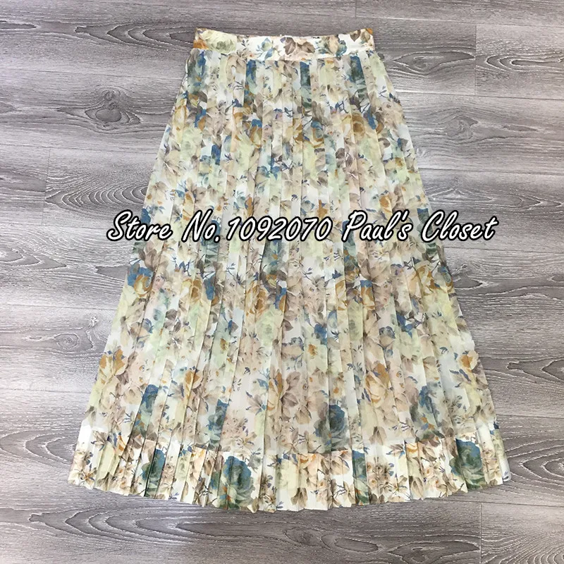 Женская плиссированная многослойная юбка с цветочным принтом и жемчужинами