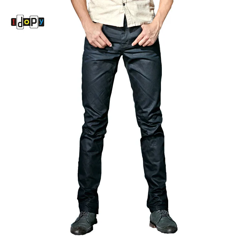 

Idopy Men`s Coated Jeans Korean Fashion Cool Waxed Waxing Slim Fit Biker Denim Pants