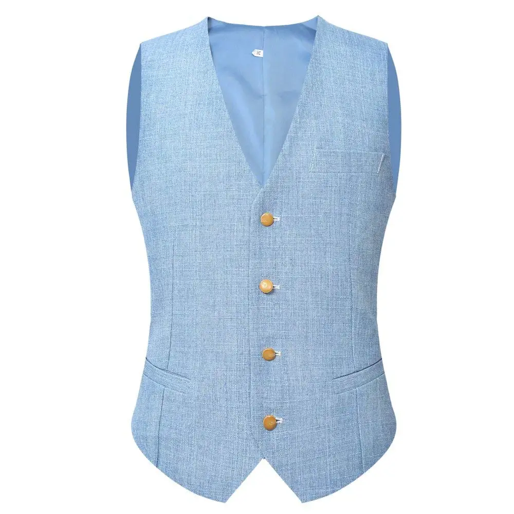 Sky Blue Linen Men Suits Latest Design Slim Fit Wedding Suits 3pc Made Prom Casual Tuxedo Men Blazer Trousers