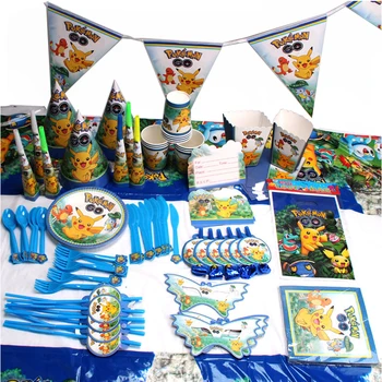 

145pcs/lot Cute Pokemon Children Birthday Party Decorations Kids Evnent Party Supplies Birthday Tableware Sets Party Favors