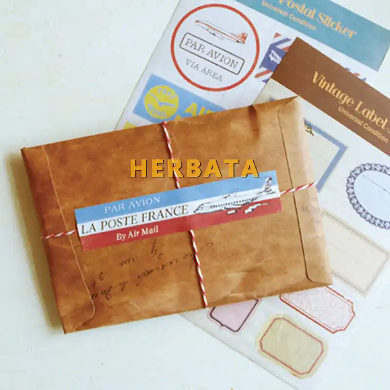 12 Pcsset Gaya Retro Kraft Coklat Kertas Amplop Kartu Pos Surat Undangan Alat Tulis Kertas Tas Vintage Air Mail Hadiah Amplop