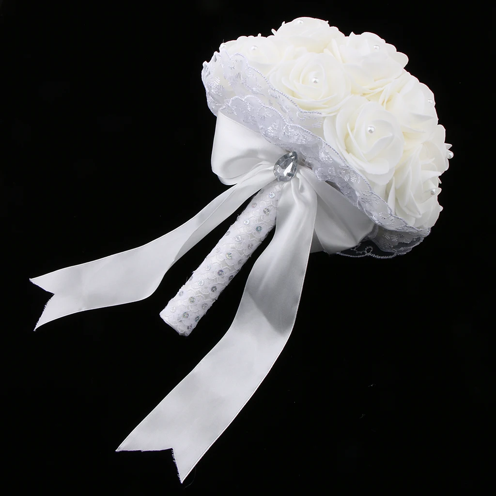 Великолепный искусственный пенопласт Свадебный букет невесты ручной связанный цветок свадебные букеты mariage Желтый Синий Фиолетовый Зеленый Цветы - Цвет: White