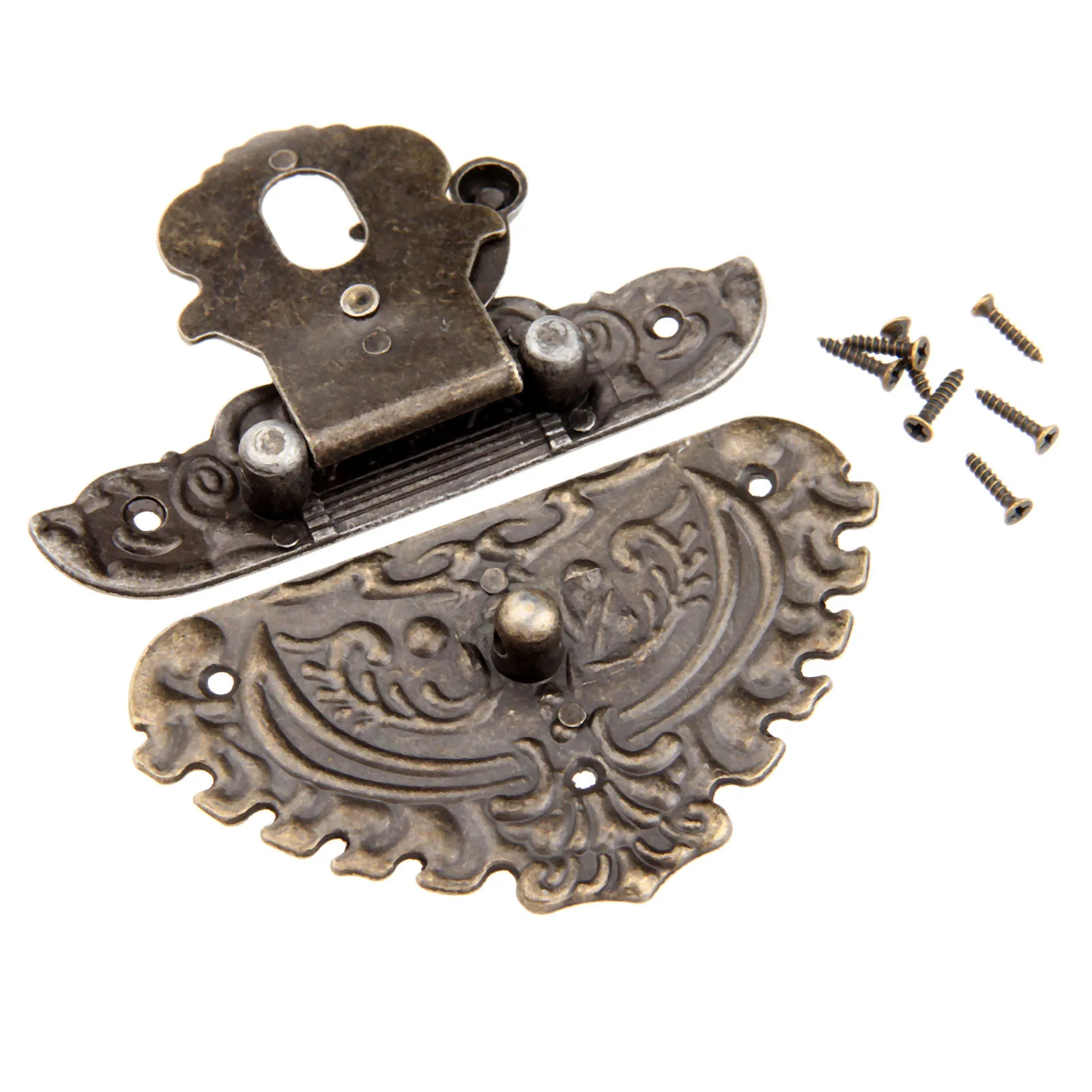 86x75mm Antique Bronze Iron Latch Decorative Jewelry Gift Wine Wooden Box Suitcase Case Hasp Latch Hook Screws 1Pc