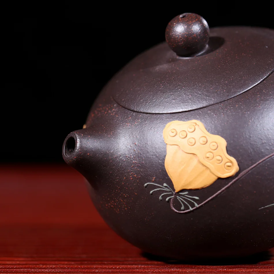 Чайник Yixing Black Zhu ручной работы цветная грязь Расписанная цветами птица Xi Shi Pot